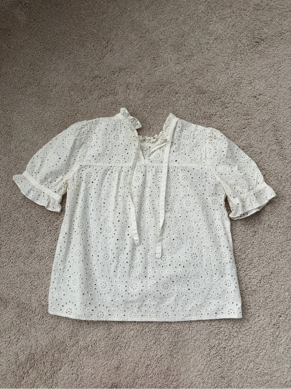J. Crew White Eyelet Puff-Sleeve Peasant Top